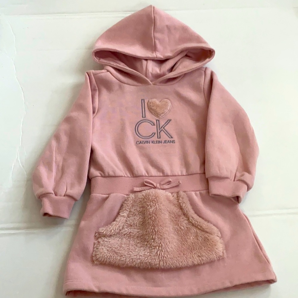 Calvin Klein girls hooded faux-fur trim dress